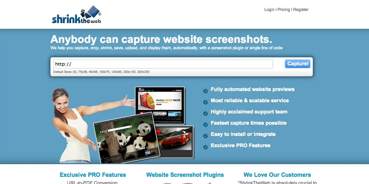 web page screenshots