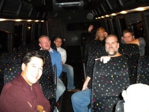 bus Demand Studios Contributors on the shuttle bus - we're returning to our hotel after the Mixer.