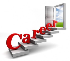 Career word on stair up to open door